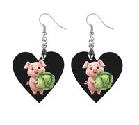 Cute Pigs Holding Cabbage Women's Wooden Earring Drop Dangle Earrings Pendant Jewelry Love