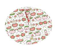 Cute Pigs Pattern Printing Christmas Tree Skirt With 3 Red Rope Ties For Merry Christmas Party Halloween Trees Decoration