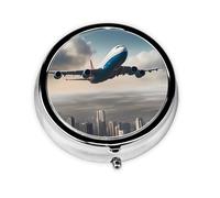 Cute Pill Organizer - AM PM Pill Box, Small & Large Travel Pill Case, Unique Custom Design, Iron Plating, Perfect for Purse and On-The-Go Skyline Flight Cruise