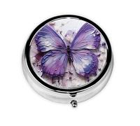 Cute Pill Organizer - AM PM Pill Box, Small & Large Travel Pill Case, Unique Custom Design, Iron Plating, Perfect for Purse and On-The-Go Purple Butterfly