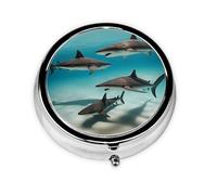 Cute Pill Organizer - AM PM Pill Box, Small & Large Travel Pill Case, Unique Custom Design, Iron Plating, Perfect for Purse and On-The-Go Shark Quartet Swim
