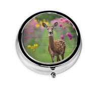 Cute Pill Organizer - AM PM Pill Box, Small & Large Travel Pill Case, Unique Custom Design, Iron Plating, Perfect for Purse and On-The-Go Spotted Deer Meadow