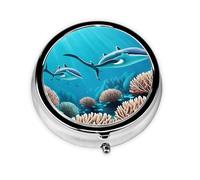 Cute Pill Organizer - AM PM Pill Box, Small & Large Travel Pill Case, Unique Custom Design, Iron Plating, Perfect for Purse and On-The-Go Whales Majesty Swim