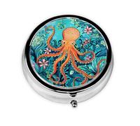 Cute Pill Organizer - AM PM Pill Box, Small & Large Travel Pill Case, Unique Custom Design, Iron Plating, Perfect for Purse and On-The-Go Playful Octopus Fantasy