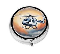 Cute Pill Organizer - AM PM Pill Box, Small & Large Travel Pill Case, Unique Custom Design, Iron Plating, Perfect for Purse and On-The-Go Sky Helicopter Glow