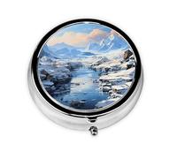 Cute Pill Organizer - AM PM Pill Box, Small & Large Travel Pill Case, Unique Custom Design, Iron Plating, Perfect for Purse and On-The-Go Snow Peaks