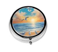 Cute Pill Organizer - AM PM Pill Box, Small & Large Travel Pill Case, Unique Custom Design, Iron Plating, Perfect for Purse and On-The-Go SeagullsGoldenHour