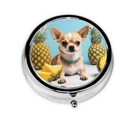 Cute Pill Organizer - AM PM Pill Box, Small & Large Travel Pill Case, Unique Custom Design, Iron Plating, Perfect for Purse and On-The-Go Pineapple Pup