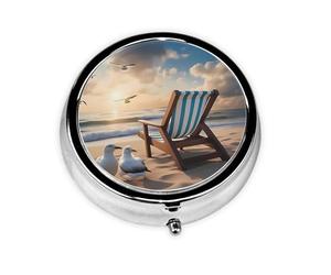 Cute Pill Organizer - AM PM Pill Box, Small & Large Travel Pill Case, Unique Custom Design, Iron Plating, Perfect for Purse and On-The-Go SeasideLeisureBirds