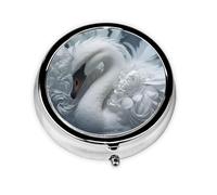 Cute Pill Organizer - Unique Custom Design, Travel-Friendly Medicine Box, 1 Day AM PM Pill Case, Small & Portable Pill Dispenser for Daily Use Beautiful swan Feathers