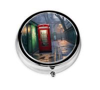 Cute Pill Organizer - Unique Custom Design, Travel-Friendly Medicine Box, 1 Day AM PM Pill Case, Small & Portable Pill Dispenser for Daily Use Red Telephone Booths on The Streets of London