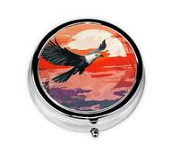 Cute Pill Organizer - Unique Custom Design, Travel-Friendly Medicine Box, 1 Day AM PM Pill Case, Small & Portable Pill Dispenser for Daily Use The Bald Eagle in The Sunset Sky