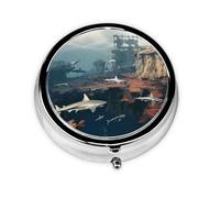 Cute Pill Organizer - Unique Custom Design, Travel-Friendly Medicine Box, 1 Day AM PM Pill Case, Small & Portable Pill Dispenser for Daily Use Mysterious Islands and Sharks