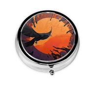 Cute Pill Organizer - Unique Custom Design, Travel-Friendly Medicine Box, 1 Day AM PM Pill Case, Small & Portable Pill Dispenser for Daily Use Crow Close-up, Flying Over The Sunset