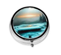 Cute Pill Organizer - Unique Custom Design, Travel-Friendly Medicine Box, 1 Day AM PM Pill Case, Small & Portable Pill Dispenser for Daily Use The Snow Capped Mountains at Sunrise