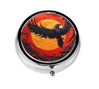 Cute Pill Organizer - Unique Custom Design, Travel-Friendly Medicine Box, 1 Day AM PM Pill Case, Small & Portable Pill Dispenser for Daily Use Red Sun and Eagle