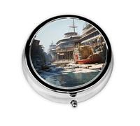 Cute Pill Organizer - Unique Custom Design, Travel-Friendly Medicine Box, 1 Day AM PM Pill Case, Small & Portable Pill Dispenser for Daily Use Docking at The Port of The Giant Ship