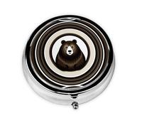 Cute Pill Organizer - Unique Custom Design, Travel-Friendly Medicine Box, 1 Day AM PM Pill Case, Small & Portable Pill Dispenser for Daily Use Concentric Circles Brown Bear