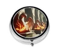 Cute Pill Organizer - Unique Custom Design, Travel-Friendly Medicine Box, 1 Day AM PM Pill Case, Small & Portable Pill Dispenser for Daily Use Fantasy Art Fire Dragon