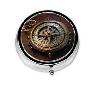 Cute Pill Organizer - Unique Custom Design, Travel-Friendly Medicine Box, 1 Day AM PM Pill Case, Small & Portable Pill Dispenser for Daily Use Ancient Compass