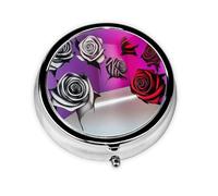 Cute Pill Organizer - Unique Custom Design, Travel-Friendly Medicine Box, 1 Day AM PM Pill Case, Small & Portable Pill Dispenser for Daily Use Black Rose and Red Rose