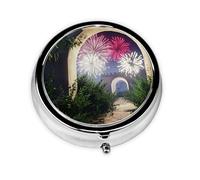 Cute Pill Organizer - Unique Custom Design, Travel-Friendly Medicine Box, 1 Day AM PM Pill Case, Small & Portable Pill Dispenser for Daily Use Fireworks Inside The Arch