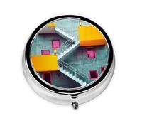 Cute Pill Organizer - Unique Custom Design, Travel-Friendly Medicine Box, 1 Day AM PM Pill Case, Small & Portable Pill Dispenser for Daily Use Colorful Architecture