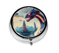 Cute Pill Organizer - Unique Custom Design, Travel-Friendly Medicine Box, 1 Day AM PM Pill Case, Small & Portable Pill Dispenser for Daily Use Blue Chinese Loong Fantasy