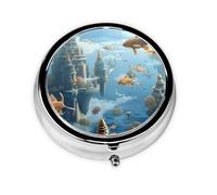 Cute Pill Organizer - Unique Custom Design, Travel-Friendly Medicine Box, 1 Day AM PM Pill Case, Small & Portable Pill Dispenser for Daily Use Floating City of Fish Schools in The Clouds