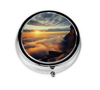 Cute Pill Organizer - Unique Custom Design, Travel-Friendly Medicine Box, 1 Day AM PM Pill Case, Small & Portable Pill Dispenser for Daily Use The Sun Rising Between Two Mountains