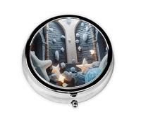 Cute Pill Organizer - Unique Custom Design, Travel-Friendly Medicine Box, 1 Day AM PM Pill Case, Small & Portable Pill Dispenser for Daily Use Bright White Castle Stones