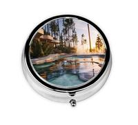 Cute Pill Organizer - Unique Custom Design, Travel-Friendly Medicine Box, 1 Day AM PM Pill Case, Small & Portable Pill Dispenser for Daily Use Waterfall Beside The Tropical Swimming Pool