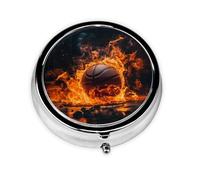 Cute Pill Organizer - Unique Custom Design, Travel-Friendly Medicine Box, 1 Day AM PM Pill Case, Small & Portable Pill Dispenser for Daily Use Basketball and Fire