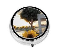 Cute Pill Organizer - Unique Custom Design, Travel-Friendly Medicine Box, 1 Day AM PM Pill Case, Small & Portable Pill Dispenser for Daily Use Crystal Sunflower