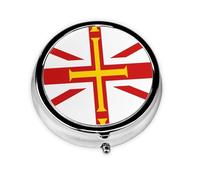 Cute Pill Organizer - Unique Custom Design, Travel-Friendly Medicine Box, 1 Day AM PM Pill Case, Small & Portable Pill Dispenser for Daily Use Flag of Guernsey Islands