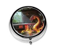 Cute Pill Organizer - Unique Custom Design, Travel-Friendly Medicine Box, 1 Day AM PM Pill Case, Small & Portable Pill Dispenser for Daily Use Flame Dragon