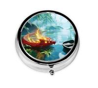 Cute Pill Organizer - Unique Custom Design, Travel-Friendly Medicine Box, 1 Day AM PM Pill Case, Small & Portable Pill Dispenser for Daily Use Fire red Chinese Loong