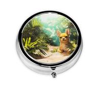 Cute Pill Organizer - Unique Custom Design, Travel-Friendly Medicine Box, 1 Day AM PM Pill Case, Small & Portable Pill Dispenser for Daily Use Chihuahua in Tropical Forests