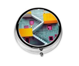 Cute Pill Organizer - Unique Custom Design, Travel-Friendly Medicine Box, 1 Day AM PM Pill Case, Small & Portable Pill Dispenser for Daily Use Colorful Architecture