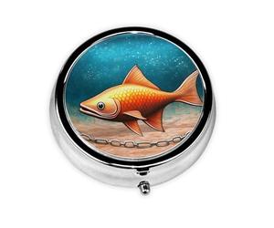 Cute Pill Organizer - Unique Custom Design, Travel-Friendly Medicine Box, 1 Day AM PM Pill Case, Small & Portable Pill Dispenser for Daily Use Goldfish in The Water