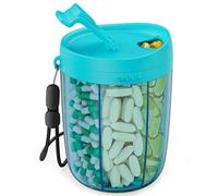 Cute Pill Organizer with 7 Large Compartments, Portable Vitamin Organizer for Travel, Supplement Holder Bottle, Multiple Pill Dispenser, Pill Storage Box (Large Sky Blue)