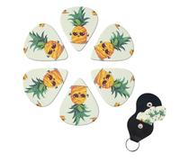 Cute pineapple Guitar Picks 6 Pack, 0.96mm Thickness Celluloid Bass Pick with Leather Guitar Pick Holder Keychain Abstract Art Pics Plectrum for Acoustic Electric Guitar, Ukulele, Bass