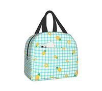 Cute Pineapple On Pastel Blue Plaid Lunch Box Bento Box Insulated Lunch Boxes Reusable Waterproof Lunch Bag With Front Pocket For School Office Picnic
