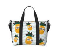 Cute pineapple Print oblique across Hand Travel Bag Polyester Women Men Overnight Duffel Carry-on Tote Bag, Black, One Size, Black, One Size