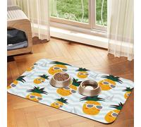 Cute Pineapple Print Pet Food Mat Absorbent Non Slip PU Leather Feeding Mat for Dogs Cats Rubber Bottom