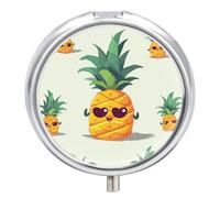 Cute Pineapple Round Pill Box with Mirror 3 Compartment Portable Pill Case for Travel Outdoor Use Cute Small Pill Organizer for Pocket Or Purse