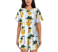 Cute Pineapple Womens Pajama Sets Comfy Short Sleeve Sleepwear Tops And Shorts Cute Pjs 2 Piece Lounge Set S-Xxl, Black, S