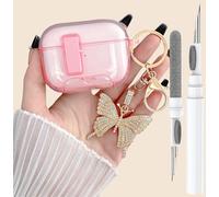Cute Pink Airpods Pro 2/1 Gen Case Pink with Lock&Bling Butterfly Keychain for Girly&Women, Unique Clear Cover for Apple Airpods Pro 2nd/1st Generation with Cleaning Kit&Phone Stand [US Patent]