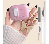 Cute Pink Airpods Pro 2/1 Gen Case with Lock&Bling Butterfly Keychain for Girly&Women, Unique Kawaii Cover for Apple Airpods Pro 2nd/1st Generation with Cleaning Kit&Phone Stand [US Patent]