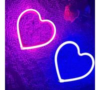 Cute Pink and Blue Led Heart Sign,Battery Powered Neon Heart Valentine's Red Love Decorative Lamp for Wedding Marriage Girl Women Room Wall Decor, Christmas Valentines Gifts for Wifes.7.8x8.2In
